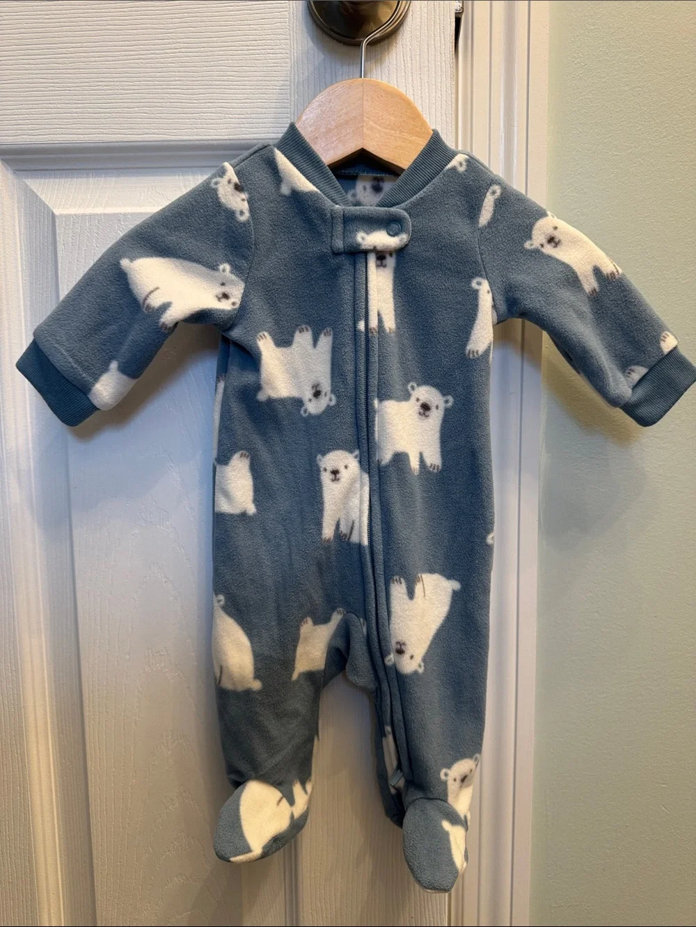 Carter's Blue Fleece Polar Bear Footed One-Piece